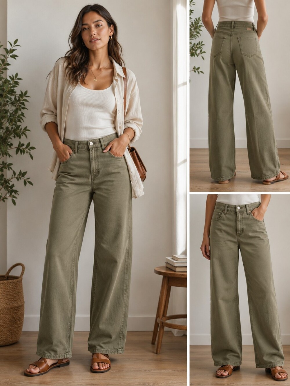 Old Navy Olive Green Wide Leg Jeans Women's 8 High Rise Casual Denim